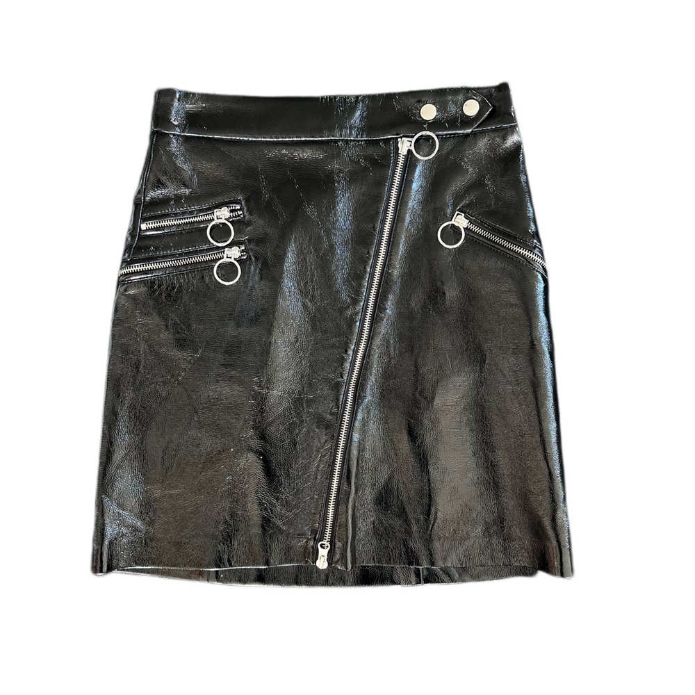 Black Pleather Skirt, Highwaisted Zip Up